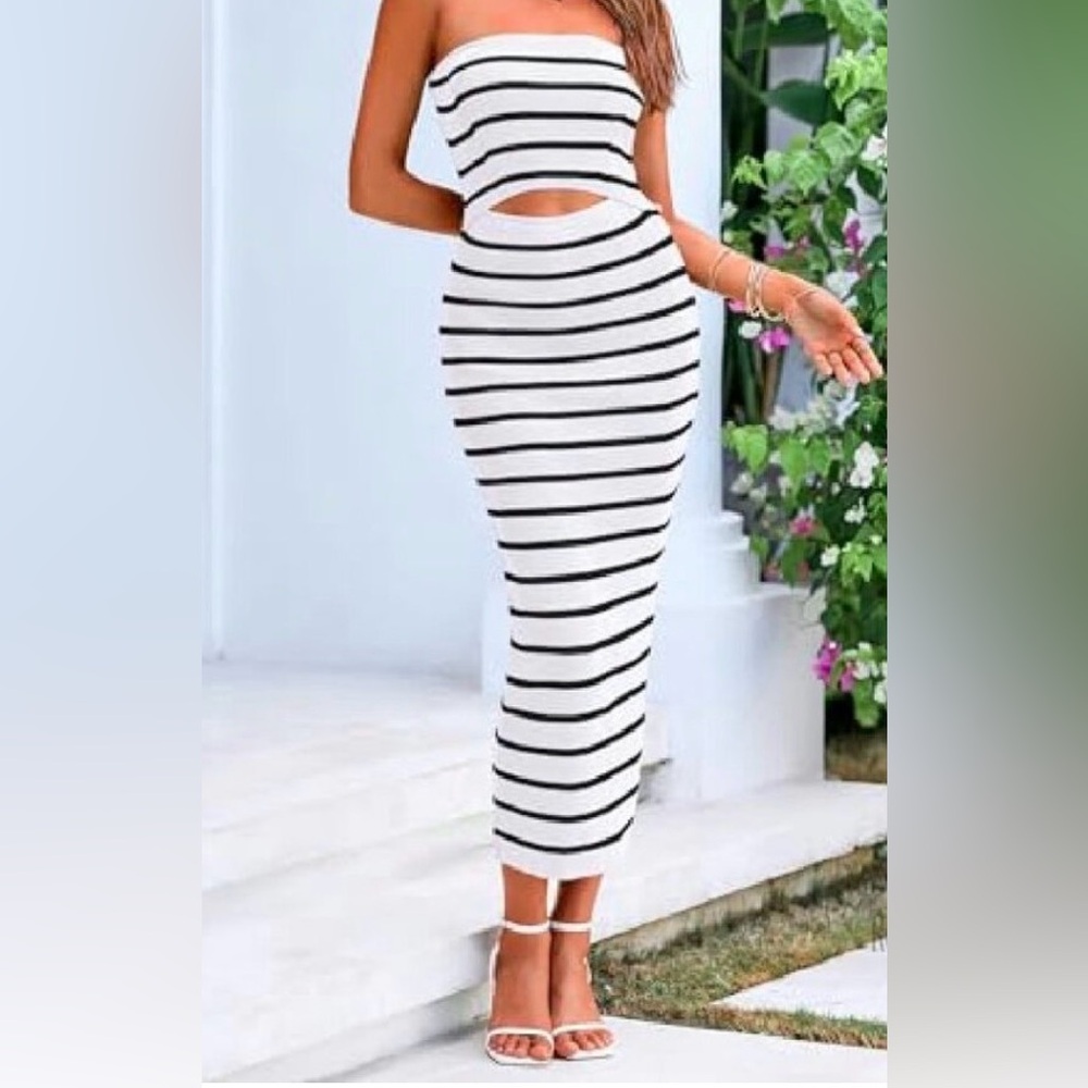 Strapless Midi Bodycon Dress Knit
Tube Cut Out Fitted Summer NWT